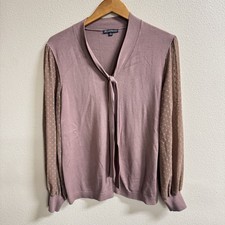 Adrianna Papell Women’s XL Mauve Knit Tie Neck Top Sheer Swiss Dot Sleeves picture