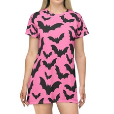 Pink Black Bat T-Shirt Dress Halloween Gothic AOP Mini Dress Spooky Costume picture