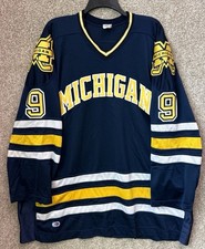 Vintage Cliff Keen NCAA Mens Large Michigan Wolverines #9 Hockey Jersey USA Blue picture