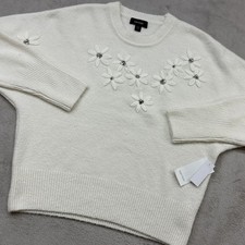 Karen Kane Sweater Women's L Cream Embroidered Rhinestone Coquette Shabby Chic picture