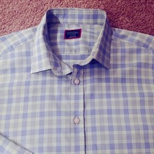 Untuckit Men's XL 100%polyester Green Blue Plaid Long Sleeve Button Down Office picture