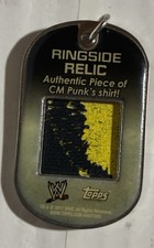CM Punk 2012 Topps WWE Ringside Relic Dog Tag Worn Shirt 2 Color Patch picture