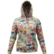 L.A. Soul Mushroom Print Hoodie Women Medium Gray Multi Excellent Long Sleeve picture