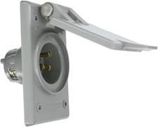 Straight Blade Flanged Male Power Inlet Receptacle, 15 A, 125 V, Nylon Face, Bod picture