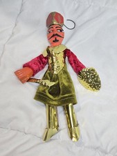 Vtg Old Carved Wood Marionette Medieval Armour Warrior Hanging Puppet Tunisia picture