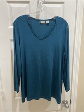 chicos Travelers Pretty Blue  Long Sleeve Blouse Top Sz 2 Gorgeous picture