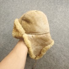 VTG Shearling Trapper Hat Sheepskin Leather Flight Bomber Ear Flaps Large picture