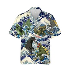 Godzilla Surfing Funny 2024 Trending Hawaiian Shirt Hawaiian Shir picture