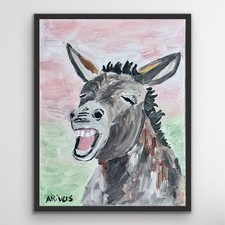 ARivers Impressionist Modern Art 14x11 Laughing Donkey Signed Canvas Original picture
