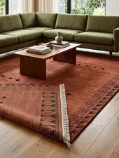 Hand-Knotted Terracotta Wool Rug – Minimalist Geometric Tribal Design picture
