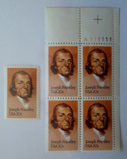 1983 Joseph Priestley - Cat # 2038 Plate Block & Single 20c Stamps MNHOG picture