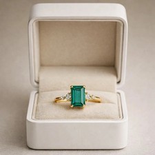 3.90 Ct Emerald Cut Natural Emerald & Diamond Wedding Ring 14K Yellow Gold picture