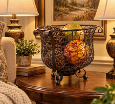 Rustic Metal Wire Basket with Decorative Rattan & Glass Orbs Centerpiece Set picture