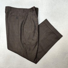 Zanella Pants Mens 34x28 Brown Plaid Tweed Wool Pleated Dress Slacks Suit Work picture