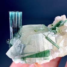 198 Carat Blue Tourmaline Crystal With Quartz Specimen From Afghanistan picture