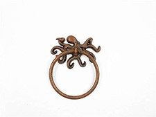 Hampton Nautical Rustic Copper Cast Iron Octopus Towel Holder – Beach Decor picture