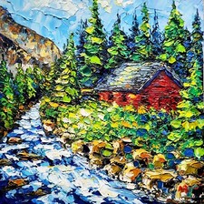 Olympic National Park, Washington Oil Painting Hoh River  Landscape 8x8in picture