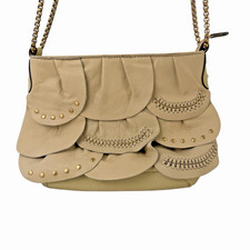 VTG Mondani Hype Cream Lamb Leather Scalloped Crossbody Bag Purse Boho Cottage picture