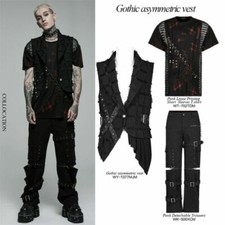 Punk Rave Men's Gothic Asymmetric Black Vest Casual Back Hollow Out Tank Tops picture
