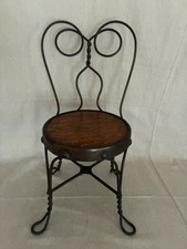Antique Child’s Ice Cream Parlor Chair Wooden Seat Twisted Metal Frame picture