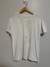 Vintage 1970s Paper Thin Burnout Thrashed Blank White Cotton Soft T Shirt Large picture