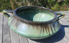 Fulper Art Pottery Double Handle Vase / Bowl / Dish w Green / Brown Flambe Glaze picture
