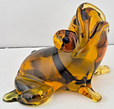 CHIP Cenedese Vintage Murano Cadmium Amber Green Spotted Art Glass Frog picture