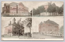 1910 Galena Kansas Four City Schools Vintage Postcard Multi-View MO Postmark picture