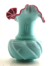 FENTON GLASS CASED LILAC TURQUOISE PASTEL BLUE AND LILAC RUFFLED VASE CIRCA 1955 picture