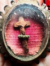 Victorian Bohemian Garnet Reliquary Devotional Locket with Hand Carved Crucifix picture