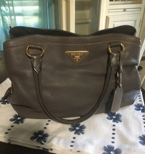 Authentic Prada  Vitello Calf Leather Tote Handbag Leather Gray Brown EUC  picture
