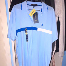 U.S. Polo Assn. Men's XL Slim Fit Colorblock Polo Shirt Blue/White Short Sleeve picture