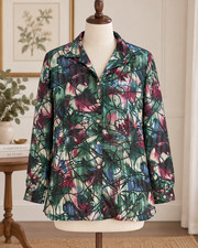 Allison Daley 20W Abstract Floral Button Front Blouse Green Pink Long Sleeve picture