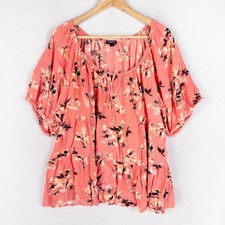 Torrid Womens Babydoll Top Plus Size 2 Coral Pink Floral Tiered Boho Feminine picture