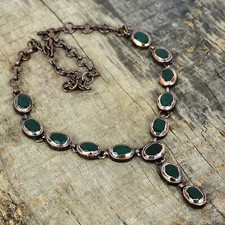 Valentines Deal Natural Zambian Emrald Bezel Electroformed Chain Necklace Copper picture