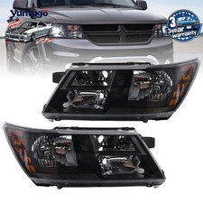 Pair Left Right Headlights For 2009-2020 Dodge Journey Black Trim picture