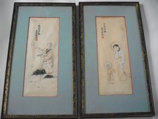 Rare Antique Chinese Pair of Scroll Paintings Local Christian Community picture