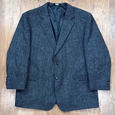 Vintage Jos A Bank Harris Tweed Blazer Mens 50R Blue Herringbone Wool Hand Woven picture
