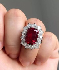 3.73 Ct Real Natural Ruby Diamond Engagement Beautiful Ring 14K Solid White Gold picture