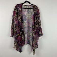 Catherines Seasonless Cascade Kimono Size 5X Bell Sleeve Floral Sheer Chiffon picture