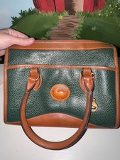Dooney & Bourke All Weather Leather Navy Blue Tan Satchel Handbag Vintage picture