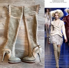 Christian Dior Fall 2010 By John Galliano Thigh High Suede Heel Boots Sz G2U picture