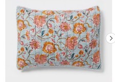 King Earthy Vines Quilt Sham Light Teal Blue/Mustard Yellow/Light Pink Floral - picture