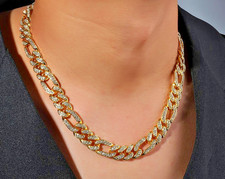 Miami Figaro Link Chains,Solid AA CZ Studded Figaro chain,18k Gold Plated Chains picture