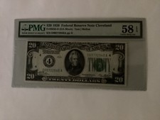 CLEVELAND,OHIO - 1928 $20 NUMERICAL NOTE - PMG 58 picture