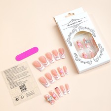 Pink French 3D Floral Rhinestone Press-On Nails picture