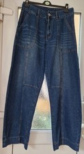 SHEIN Blue Denim Wide Leg Jeans W32 L32 Barrel Shape Slouchy Casual NWOT Trouser picture