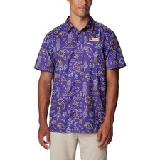 NWT Columbia LSU Tigers Super Slack Tide Button-Up Shirt L Purple MSRP$65 picture