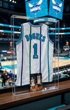 Muggsy Bogues Hornets Auto #1 Jersey W/ Dual Auto NBA Photo with Larry Johnson. picture