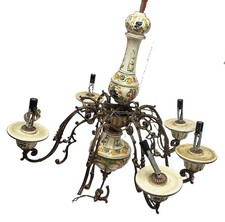 Vintage Italian Capodimonte Style 5 Light Porcelain Brass Floral Chandelier READ picture